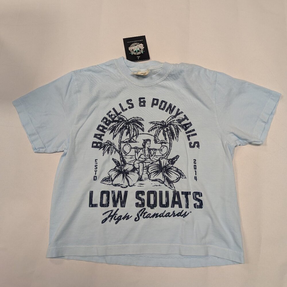 Barbells And Ponytails Crop "Beach" Crewneck Tee T-Shirt Sz S